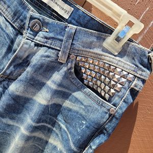 Denimocracy Acid Wash Distresses Studded Skinny Jeans 29